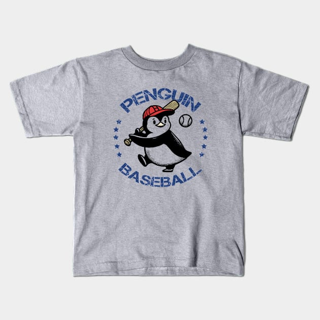 Penguin Baseball Kids T-Shirt by poppoplover